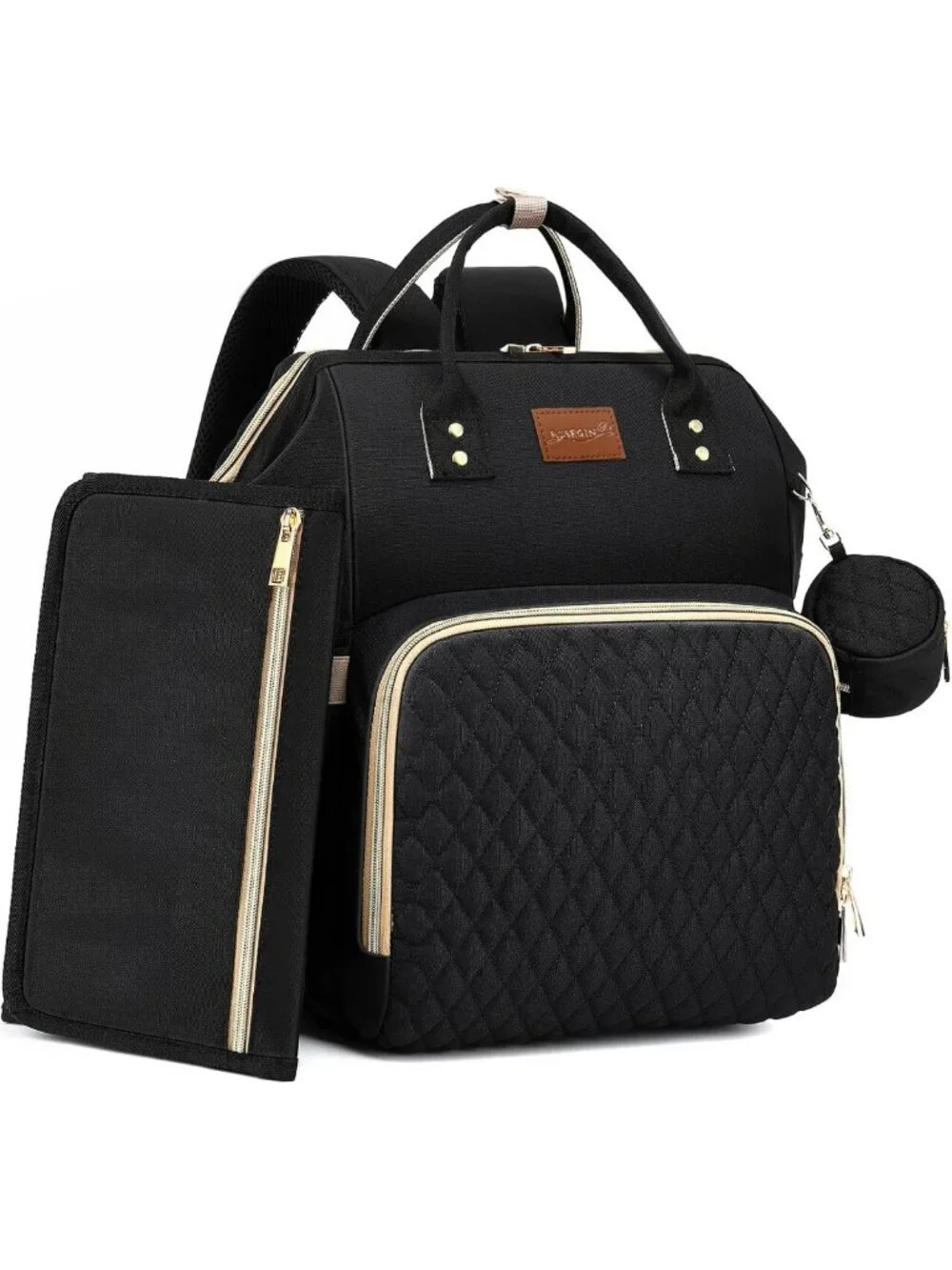 Stylish Waterproof Diaper Bag Backpack with Changing Pad & Pacifier Case - Large